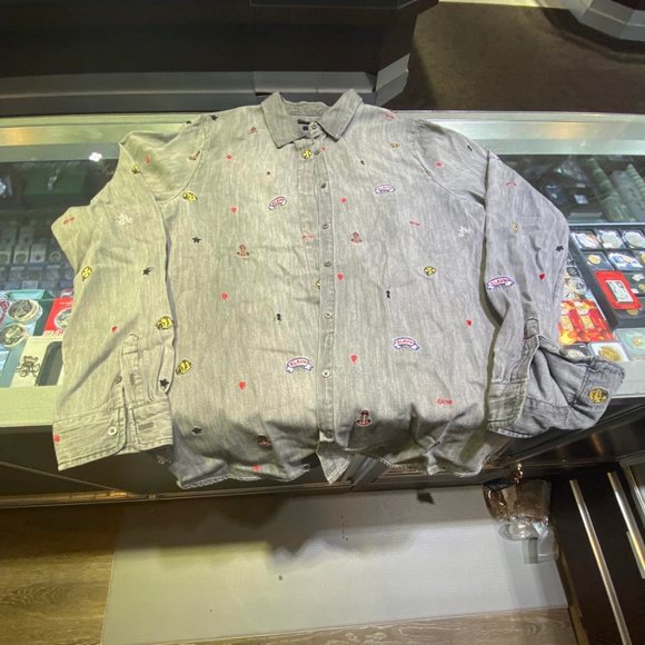 SCOTCH & SODA LA SUITE 125 LONG SLEEVE BUTTON DOWN DENIM GRAY WITH EMBROIDERY - Picture 1 of 4
